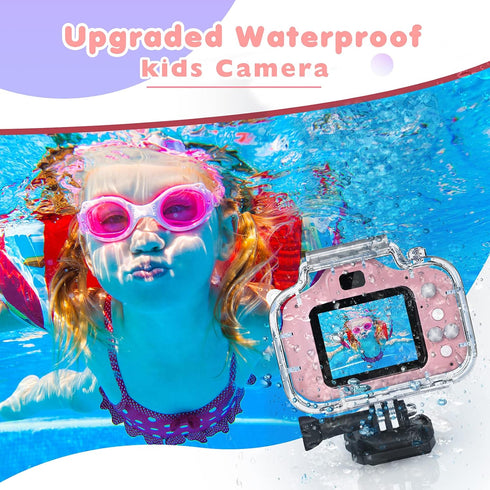 Waterproof Camera Toys for Girls Age 3-12 - Underwater Video Recorder with 32GB SD Card (Pink)